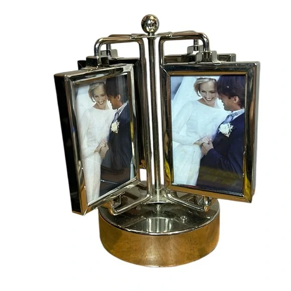 Rotating Silver-Tone Photo Frame Carousel - Silver - Picture 1 of 3